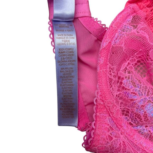 Savage x Fenty Lace Bra Sheer Mesh Hot Pink Sexy Floral 34D - Picture 5 of 8